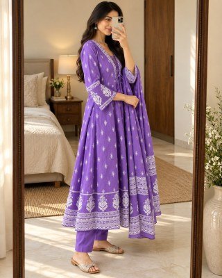 Premium Jaipuri Anarkali 3 Piece Cotton Suit Set with Pant and Dupatta Size wise Combo Set