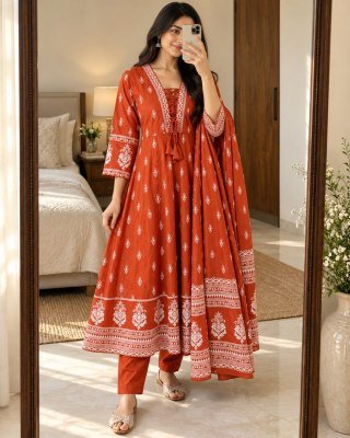 Premium Jaipuri Anarkali 3 Piece Cotton Suit Set with Pant and Dupatta Size wise Combo Set
