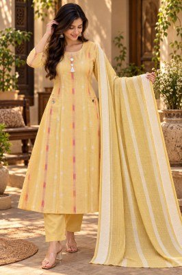 Premium Linen Dobby Cotton 3-Piece Set – A-Line Mirror Work Top, Palazzo Pant and Dupatta Size wise Combo Set