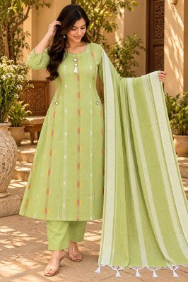 Premium Linen Dobby Cotton 3-Piece Set – A-Line Mirror Work Top, Palazzo Pant and Dupatta Size wise Combo Set