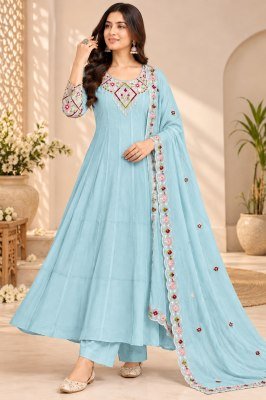 Premium Mal Chanderi Floral Embroidered Anarkali Suit Set with Pant and Dupatta  wholesale catalogs