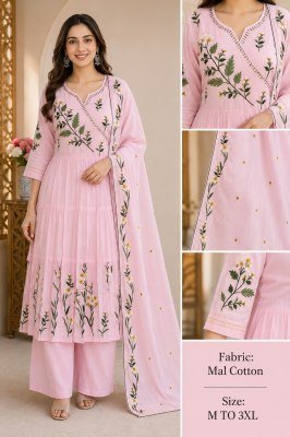 Premium Mal Cotton 3-Piece Collection – Round Palazzo Pair Size wise Combo Set