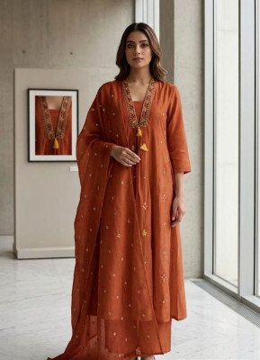 Premium Mal Cotton Embroidered Anarkali Kurti Pant Dupatta 3-Piece Set Size wise Combo Set