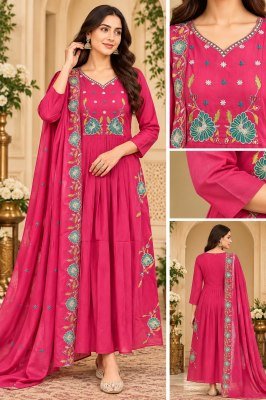 Premium Mul Chanderi 3-Piece A-Line Ghera Suit Set with Palazzo Pant and Dupatta wholesale catalogs