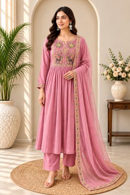 Premium Mul Chanderi 3-Piece A-Line Ghera Suit with Embroidered Palazzo  wholesale catalogs