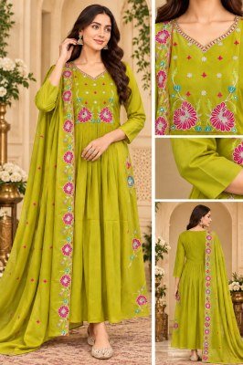 Premium Mul Chanderi 3-Piece A-Line Ghera Suit Set with Palazzo Pant and Dupatta Size wise Combo Set