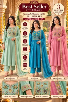 Premium Mul Chanderi 3-Piece A-Line Ghera Suit with Embroidered Palazzo  Size wise Combo Set