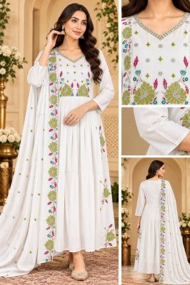 Premium Mul Chanderi 3-Piece A-Line Ghera Suit Set with Palazzo Pant and Dupatta Size wise Combo Set