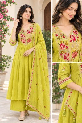 Premium Mul Chanderi 3-Piece Palazzo Suit Set with Inner and Dupatta Size wise Combo Set