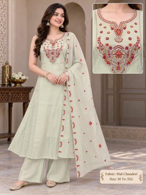 Premium Mul Chanderi 3-Piece Palazzo Suit Collection Size wise Combo Set