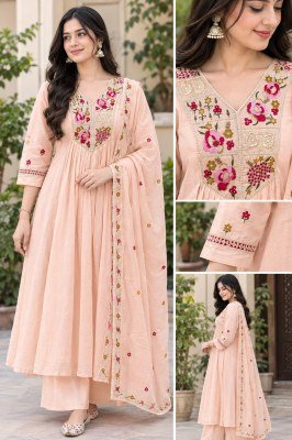 Premium Mul Chanderi 3-Piece Palazzo Suit Set with Inner and Dupatta Size wise Combo Set