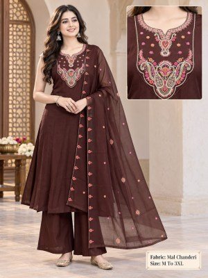Premium Mul Chanderi 3-Piece Palazzo Suit Collection Size wise Combo Set