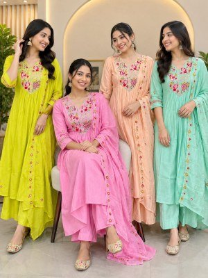 Premium Mul Chanderi 3-Piece Palazzo Suit Set with Inner and Dupatta Size wise Combo Set