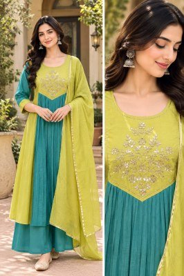 Premium Mul Chanderi Zardozi Hand Work Top Palazzo Combo Set 