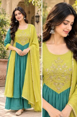 Premium Mul Chanderi Zardozi and Hand Work Top Palazzo Set Size wise Combo Set