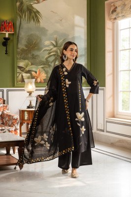 Premium Mul-Mul Cotton 3-Piece Kurti Plazo Set with Neck Work 