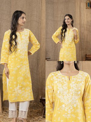 Premium Printed Embroidery Kurti Cotton 60-60 Taj Group wholesale catalogs