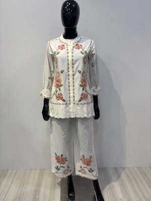 Premium Pure Cambric Cotton Embroidered Kurta Pant Set with Cotton Inner co ord set catalogs