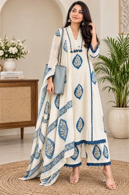 Premium Pure Cotton Floral Print Suit Set with Light Jerry Work 