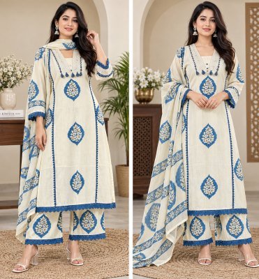 Premium Pure Cotton Floral Print Suit Set with Light Jerry Work Size wise Combo Set
