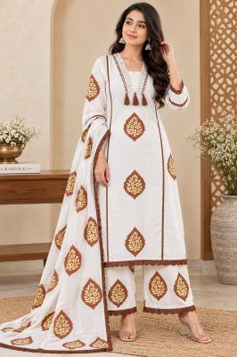 Premium Pure Cotton Floral Print Suit Set with Light Jerry Work Size wise Combo Set