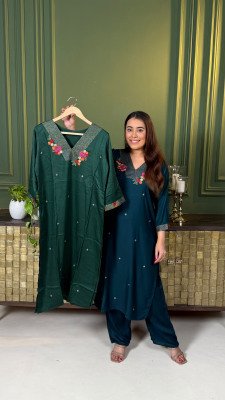 Premium Pure Gaji Silk Work Kurti with Palazzo Size wise Combo Set