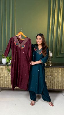 Premium Pure Gaji Silk Work Kurti with Palazzo Size wise Combo Set