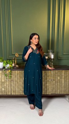 Premium Pure Gaji Silk Work Kurti with Palazzo Size wise Combo Set