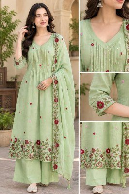 Premium Pure Mul Chanderi Embroidered Kurti Palazzo Set with Mul Cotton Inner and Dupatta  wholesale catalogs