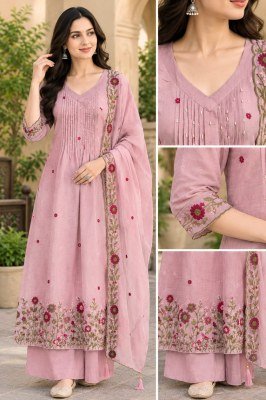 Premium Pure Mul Chanderi Embroidered Kurti Palazzo Set with Mul Cotton Inner and Dupatta  Size wise Combo Set