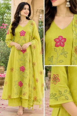 Premium Pure Mul Chanderi Embroidered Kurti Palazzo Set with Cotton Inner and Dupatta  Size wise Combo Set