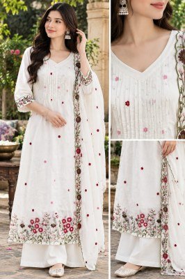 Premium Pure Mul Chanderi Embroidered Kurti Palazzo Set with Mul Cotton Inner and Dupatta  Size wise Combo Set
