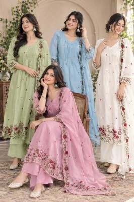 Premium Pure Mul Chanderi Embroidered Kurti Palazzo Set with Mul Cotton Inner and Dupatta  Size wise Combo Set