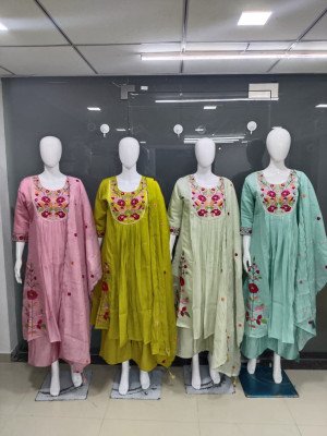 Premium Pure Mul Chanderi  Kurti Palazzo Dupatta Set with Latkans Size wise Combo Set