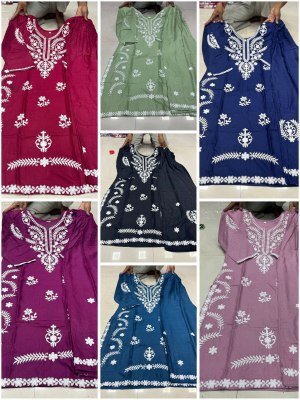 Premium Rayon 2-Piece Collection – Lucknowi Work Top and Heavy Rayon Pant kurtis catalogs