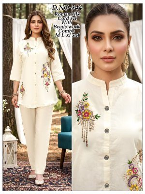 Premium Roman Silk Beads Work Co-Ord Set 