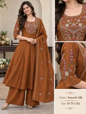 Premium Smooth Silk 3-Piece Round Palazzo Suit Set Size wise Combo Set