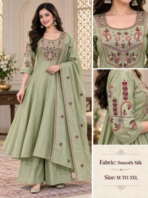 Premium Smooth Silk 3-Piece Round Palazzo Suit Set Size wise Combo Set