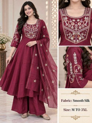 Premium Smooth Silk 3-Piece Round Palazzo Suit Set Size wise Combo Set