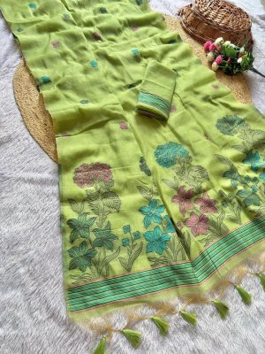 Premium Soft Muga Cotton Saree with Floral Weaving Pallu 