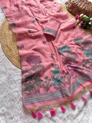 Premium Soft Muga Cotton Saree with Floral Weaving Pallu sarees catalogs