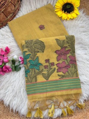 Premium Soft Muga Cotton Saree with Floral Weaving Pallu sarees catalogs