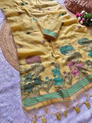 Premium Soft Muga Cotton Saree with Floral Weaving Pallu sarees catalogs