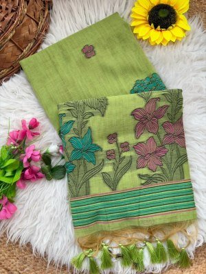 Premium Soft Muga Cotton Saree with Floral Weaving Pallu sarees catalogs