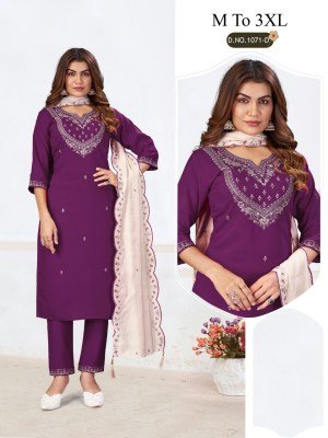 Premium Soft Roman Silk Suit with Mull Cotton Inner  Hand and Embroidery Work Size wise Combo Set