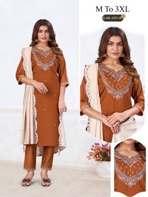 Premium Soft Roman Silk Suit with Mull Cotton Inner  Hand and Embroidery Work Size wise Combo Set