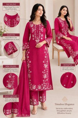 Premium Traditional Cotton 3-Piece Straight Kurta Suit – Full Embroidery & Tussle Detailing kurti pant with dupatta Catalogs