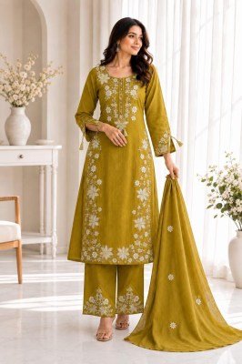Premium Traditional Cotton 3-Piece Straight Kurta Suit – Full Embroidery & Tussle Detailing kurti pant with dupatta Catalogs