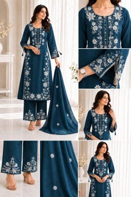Premium Traditional Cotton 3-Piece Straight Kurta Suit – Full Embroidery & Tussle Detailing kurti pant with dupatta Catalogs