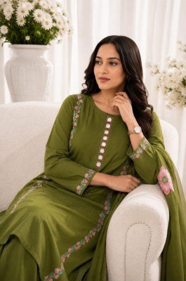 Premium Traditional Cotton 3-Piece Straight Kurta Suit – Pintex, Mirror & Moti Work Size wise Combo Set